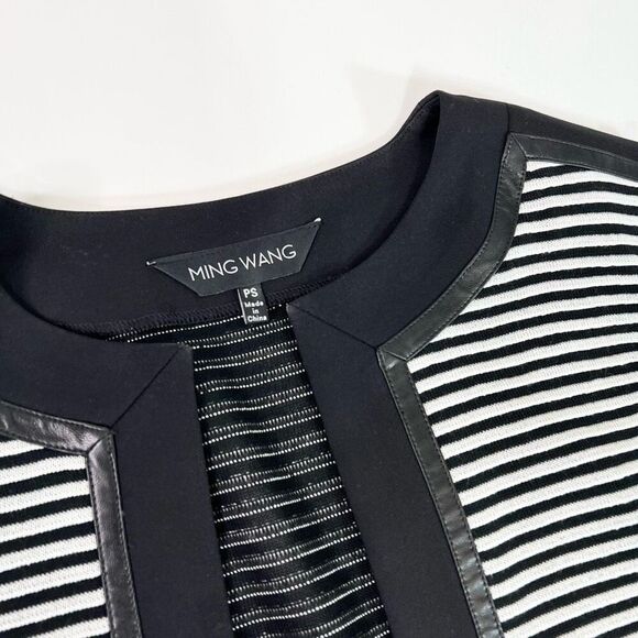 Ming Wang Jacket Womens PS Black & White Striped Color Block Open Front Petite - Picture 2 of 10